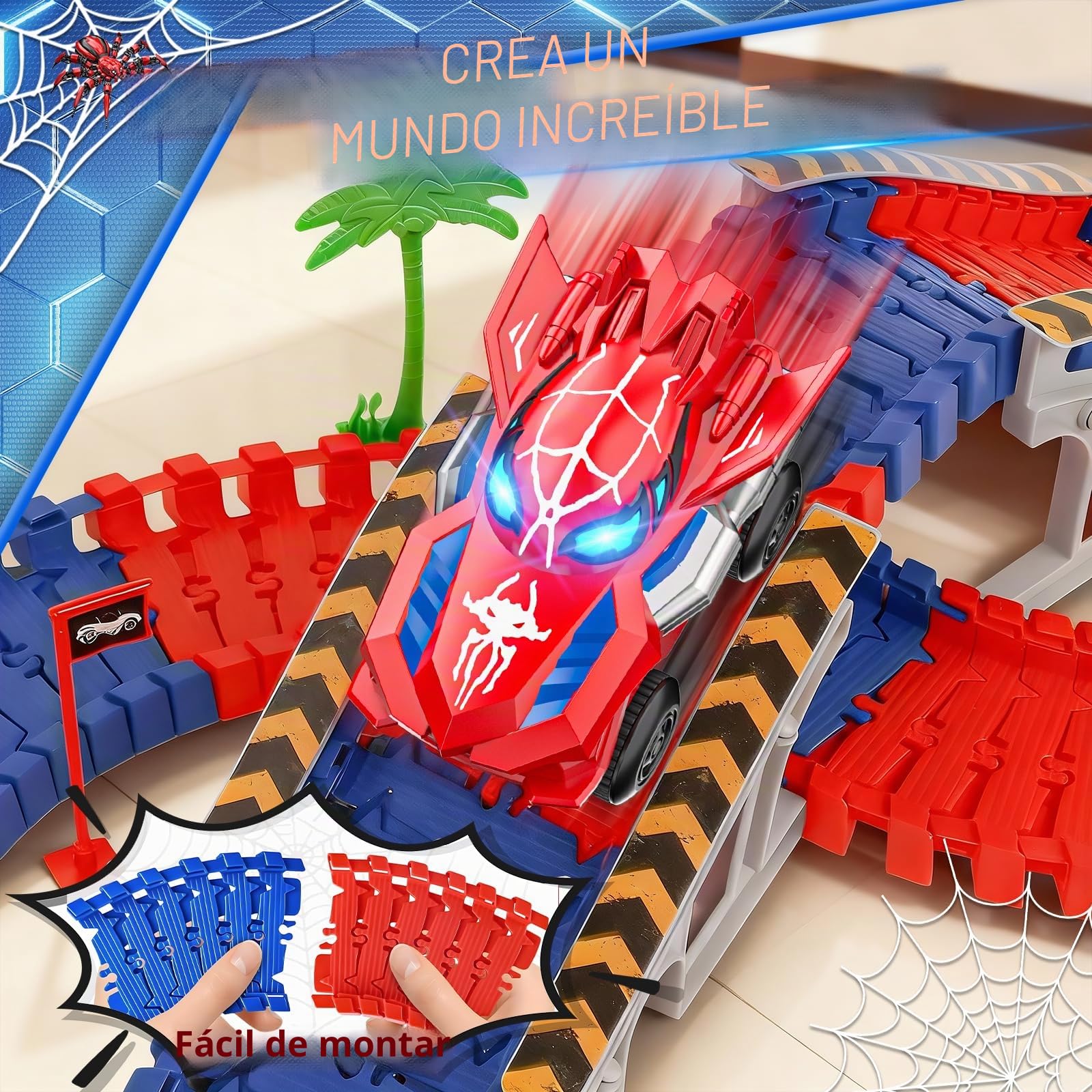 Kssvzz Spider Circuito Coches Niños 2 3 4 5 6 Años, Flexible Pista de Carros Juguete, Regalo Cumpleaños Navidad Niño Niña 2-8 Años(212 Piezas)