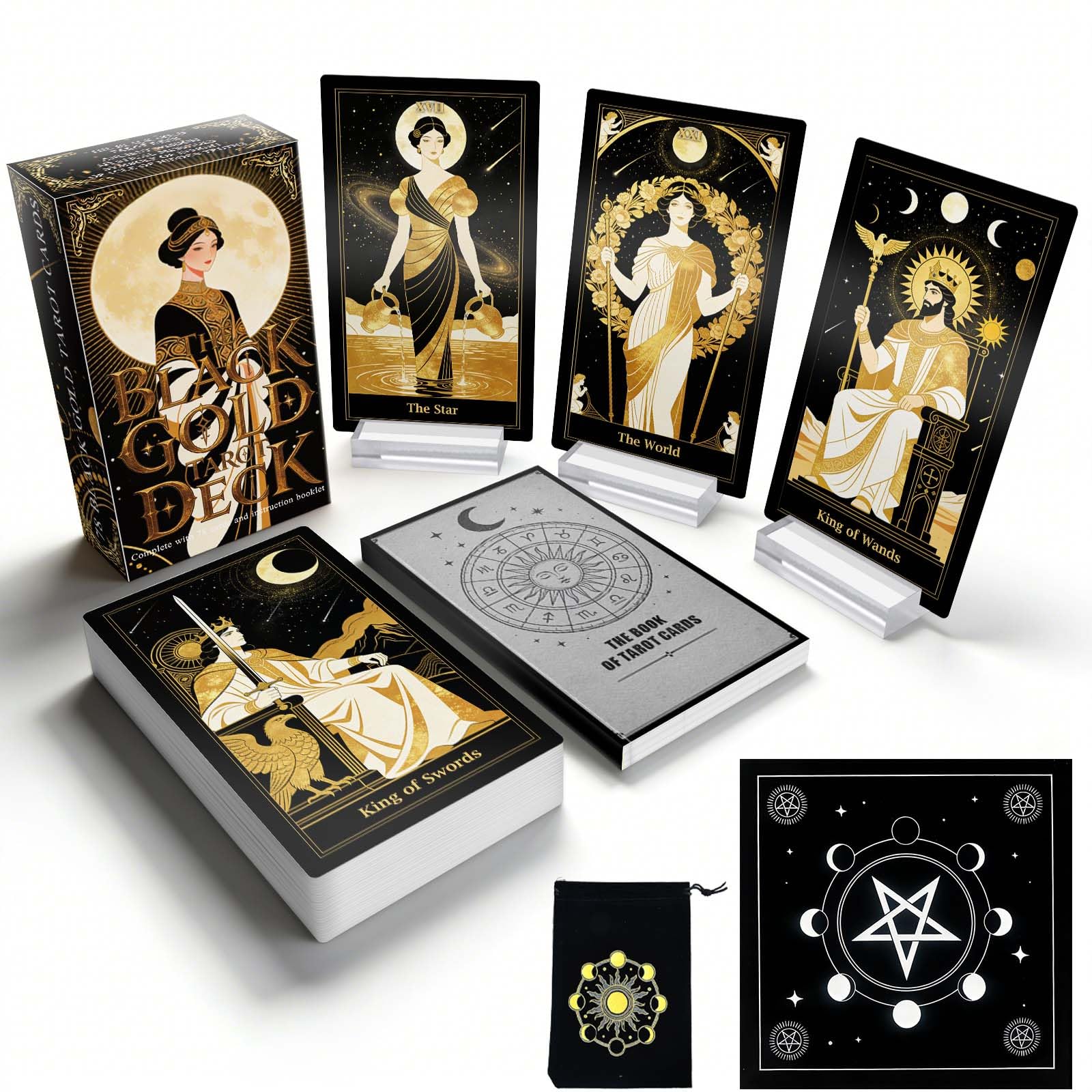 Powerful Cartes de tarot Black Gold Moon Phase - 78 jeux de tarot pour