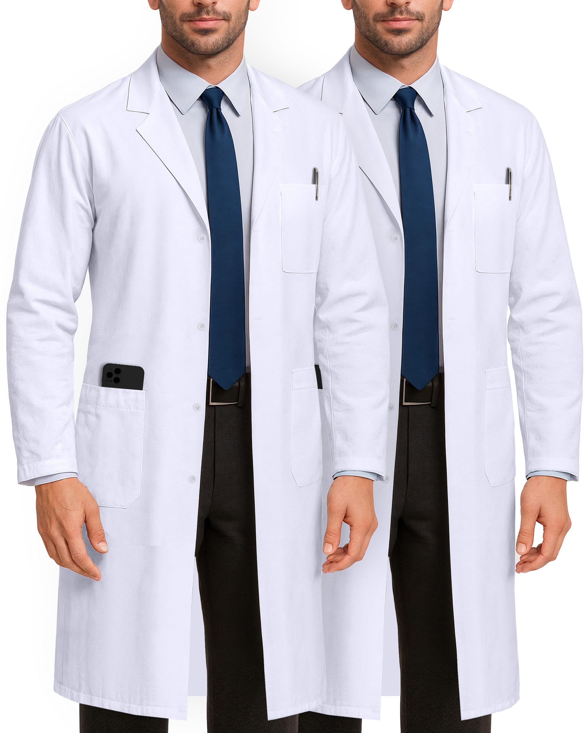 NY Threads Professional Lab Coat for Men Long Sleeve Medical Coat 2 Pack, Small, White