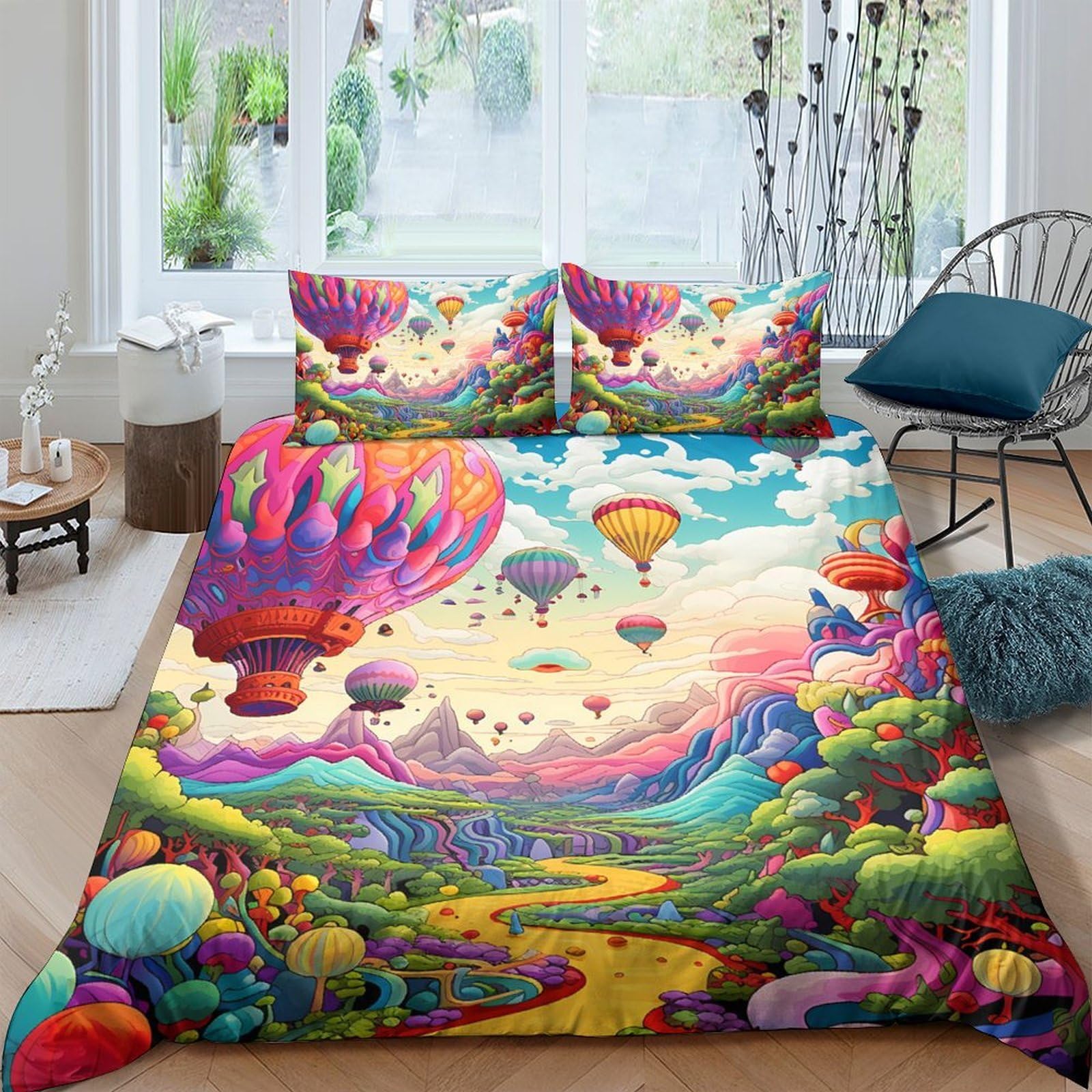 Ctjqhvkz Style-3 3D Printed Vibrant Hot Air Balloon Fitted Sheet Microfiber Scenic Fantasy Landscape Mattress Cover Anti-Slip Easy Care For Bedroom Guest Room Home Decor Single（135X200cm）
