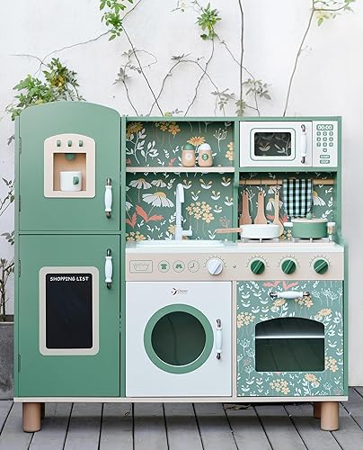 Miniatura 27 de Classic World Juego de cocina vintage de madera con fregadero, estufa, armarios, lavavajillas y accesorios para niños, cocina creativa para niños a