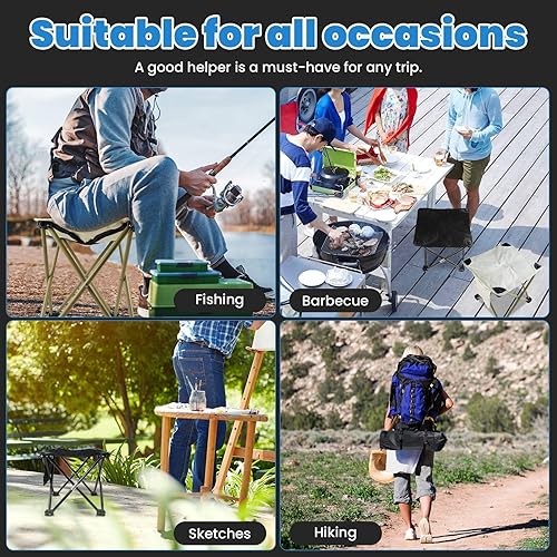 Miniatura 7 de Taburete plegable para acampar con bolsillo lateral y bolsa de transporte, taburete portátil de campamento de pesca de 12.9 pulgadas, reposapiés