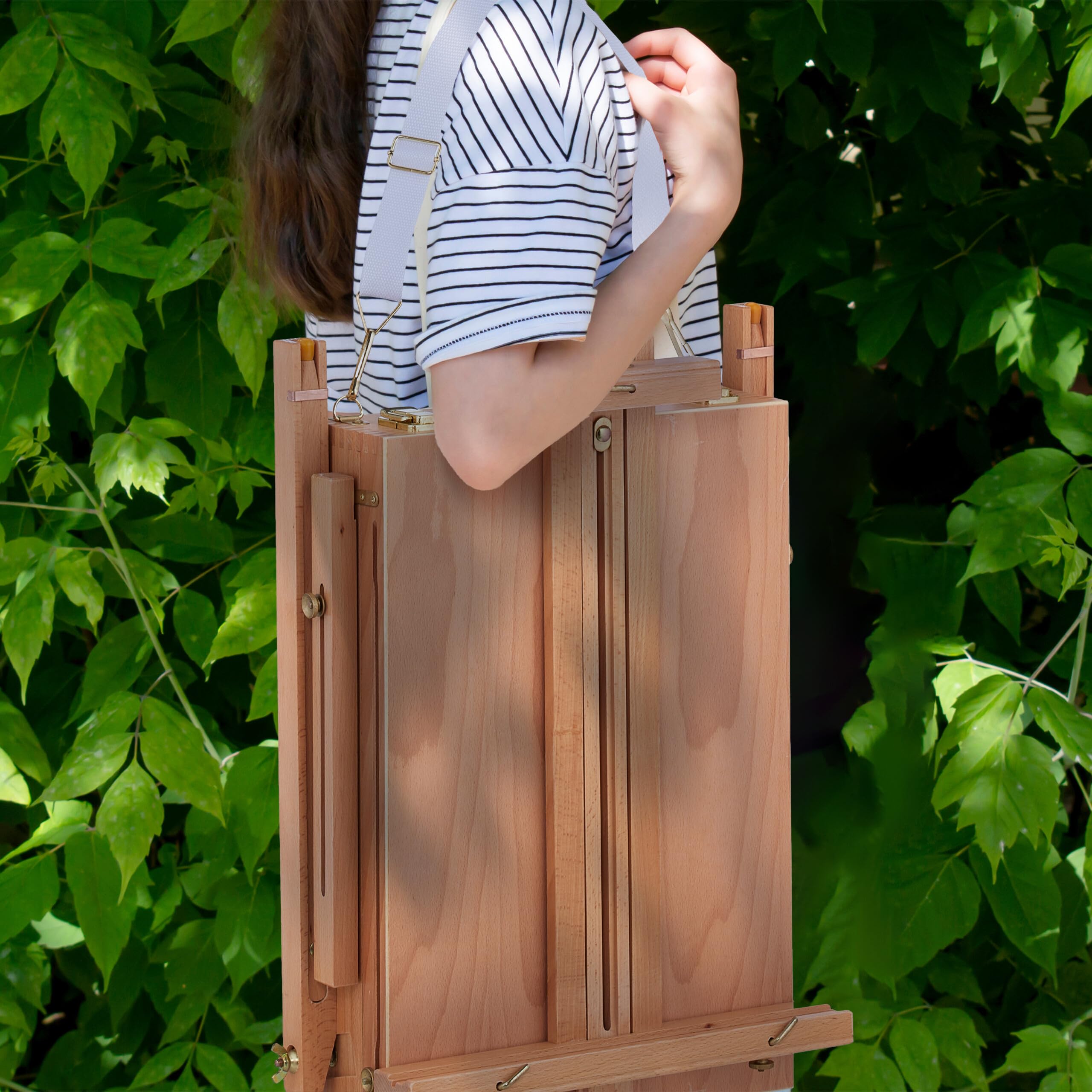 Relaxdays Caballete Portátil de Madera, para Adultos, Altura e Inclinación Regulables, Tablero XL con Cajón, Natural