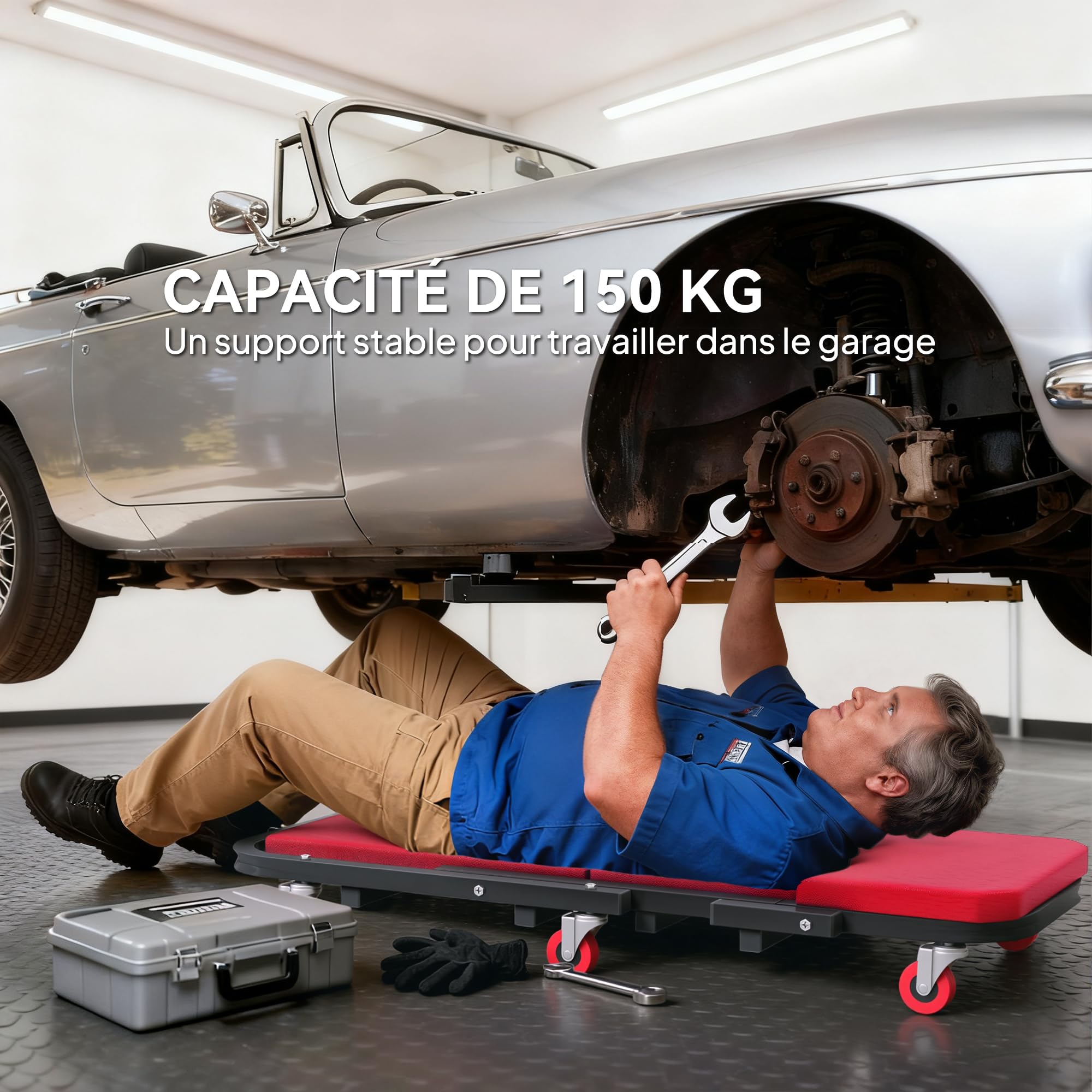 HOMCOM Planche à roulettes de Montage 2 en 1 Pliable en Z 150 kg 6 Roues | Chariot de Visite Mécanicien, Rotation à 360°, Tabouret d'Atelier, Assise Couchée, Rogue, Plateau Mecanicien Roulant