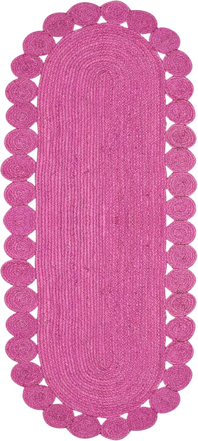 Runner - Oval Rug 4x12 Area Rug Kilim Rug Pink Solid Design 0.27 inches ThickIndoor Outdoor Rug Flatweave Rug High Traffic Area Home & Foyer Corridor Hallway & Stair Runner