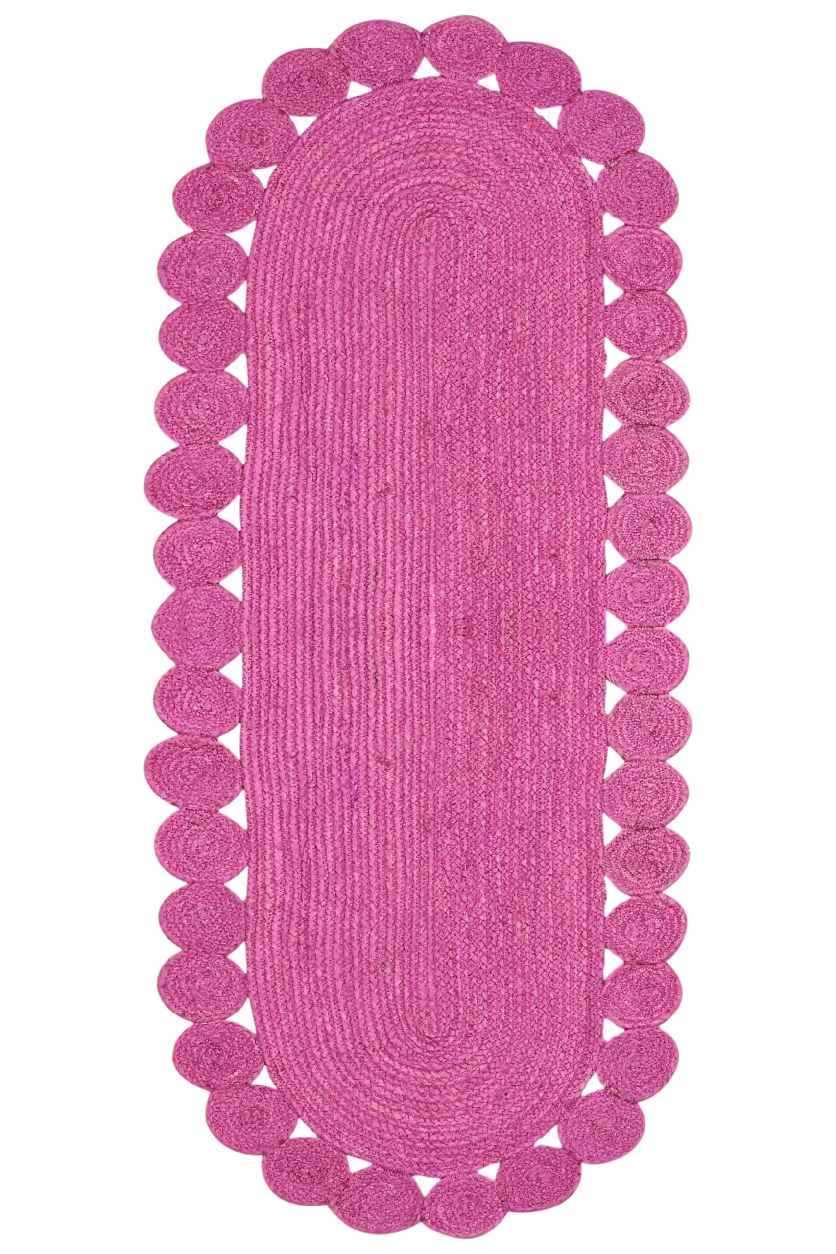 Tapis à tissage plat ovale rose en jute pour protéger les sols de cuisine et couloir