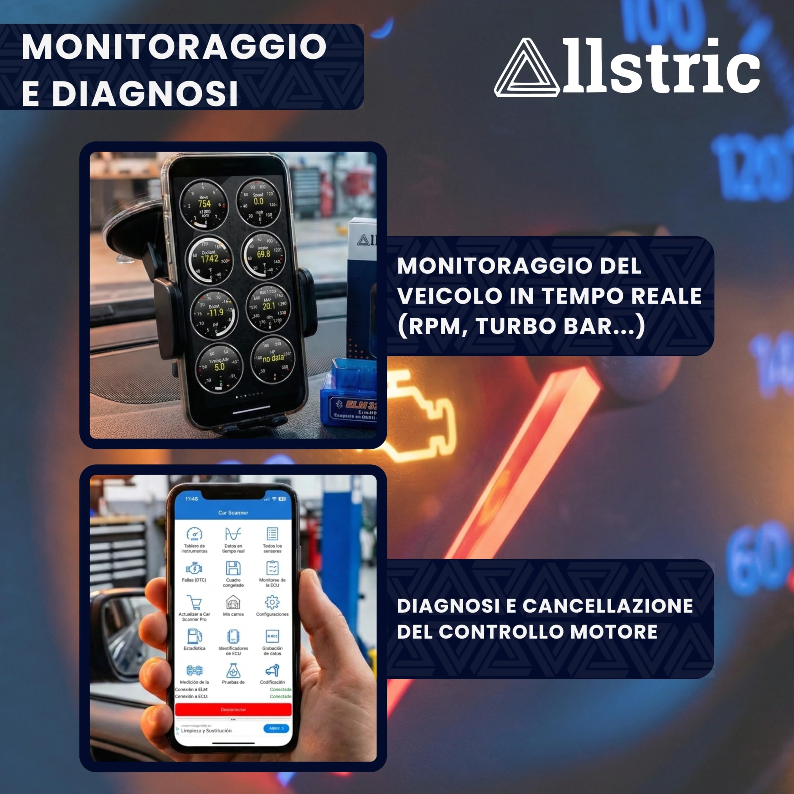 OBD2 Auto Diagnostica. ELM327 Lettore e Strumento di Diagnostica Bluetooth. OBD2 Macchina Diagnosi per Veicoli OBD2 dal 1996 | Non per Elettrici/Ibridi/Camion