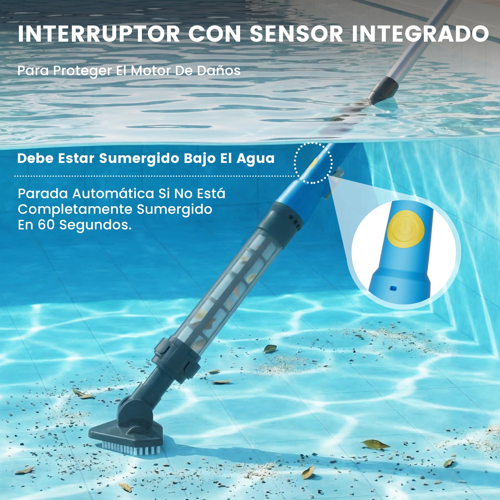 Aspirador Piscina Inalámbrico, Aspirador Manual para Piscina con hasta 60 Min de Autonomía, Limpiafondos con Pértiga Telescópica para SPA, Bañera de Hidromasaje, Piscinas Desmontables
