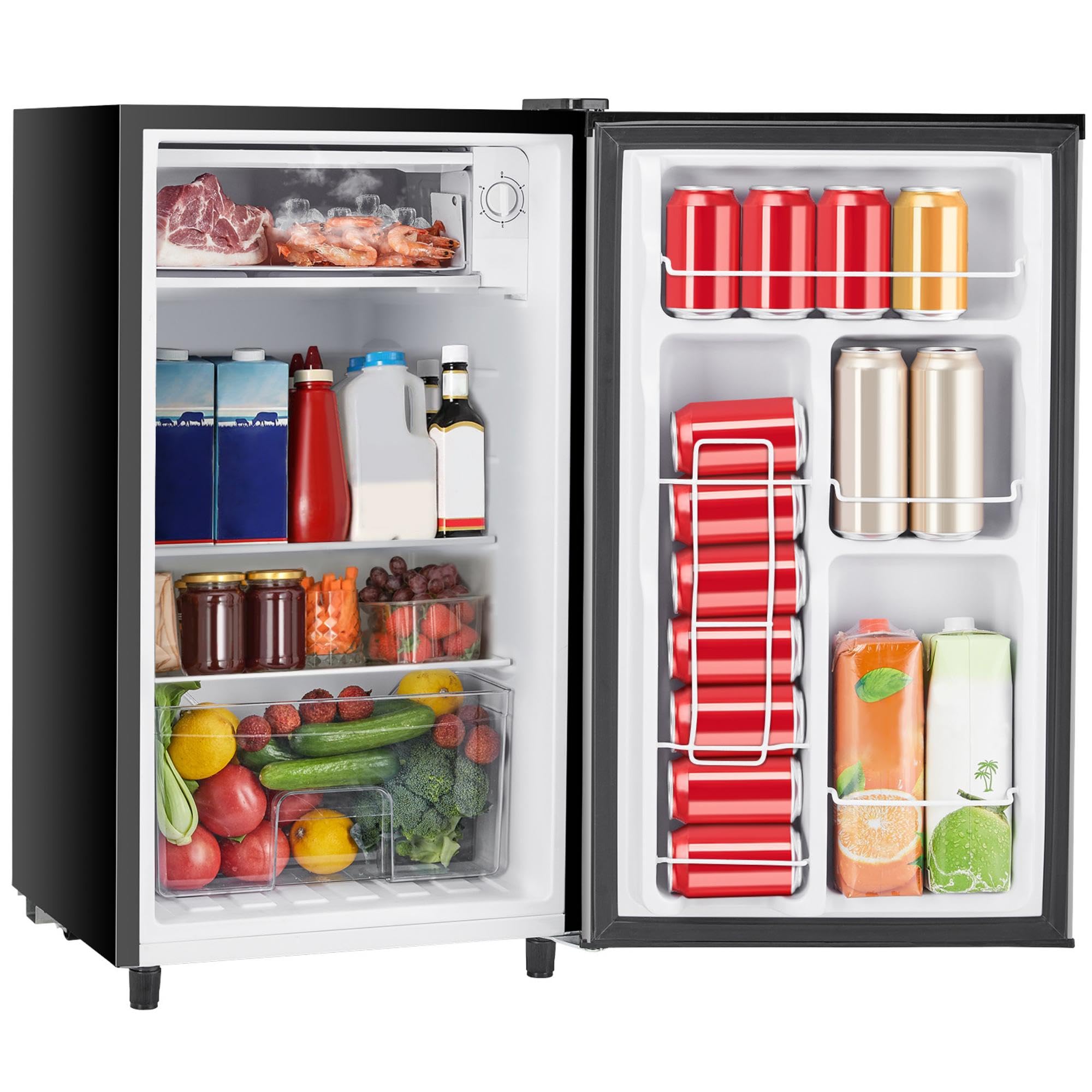 Sweetcrispy 3.2 Cu.Ft Mini Fridge with Freezer Small Refrigerator Single Door Adjustable Thermostat Energy-efficient Low Noise, Compact Fridge for