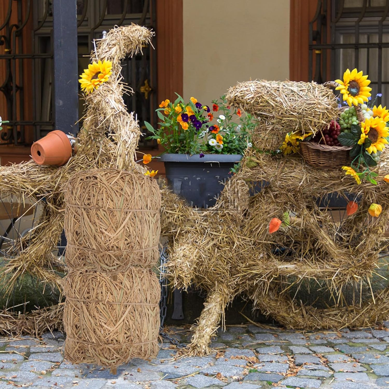 Generic 2pcs Decorative Hay Bale: Halloween Haystack Decorations - Western Themed Party Decorations - Farmhouse Autumn Harvest Display Props for Crafts 7.86"