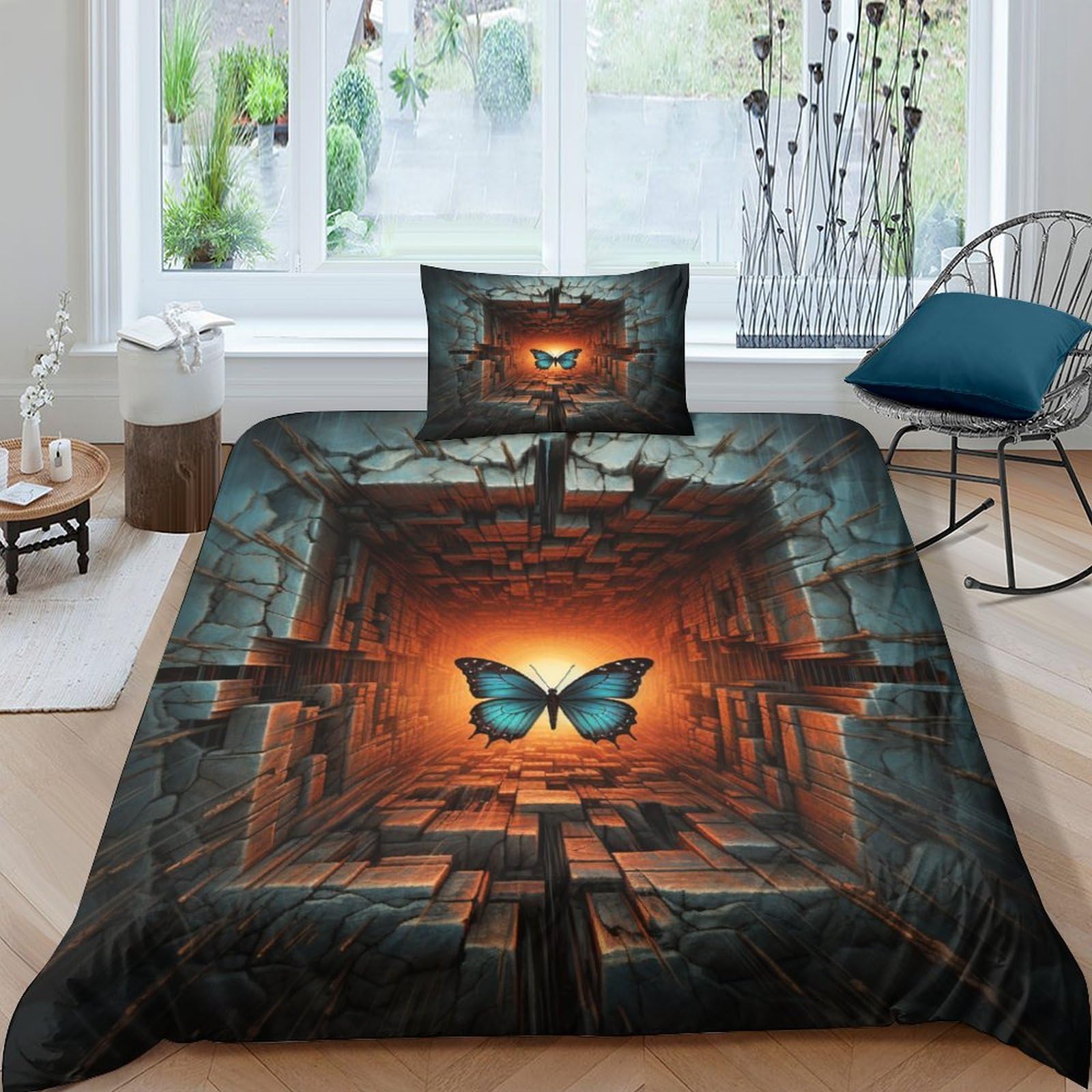 Taie d'oreiller super douce et housse de couette papillon volant 3D pour un lit enfant apaisant