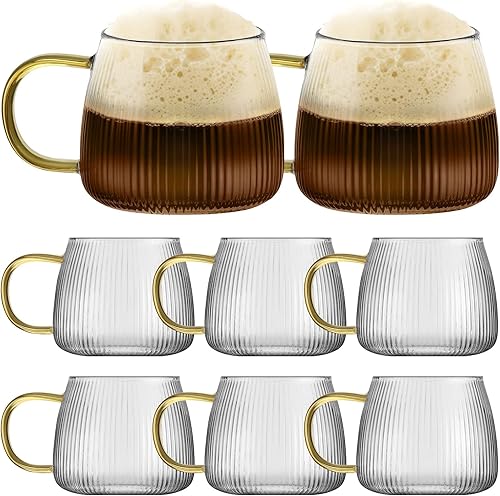 8 tazas de café de vidrio de 12.5 onzas, tazas transparentes para bebidas calientes, tazas de café de vidrio acanaladas en rayas verticales con disponible en Yaxa Colombia