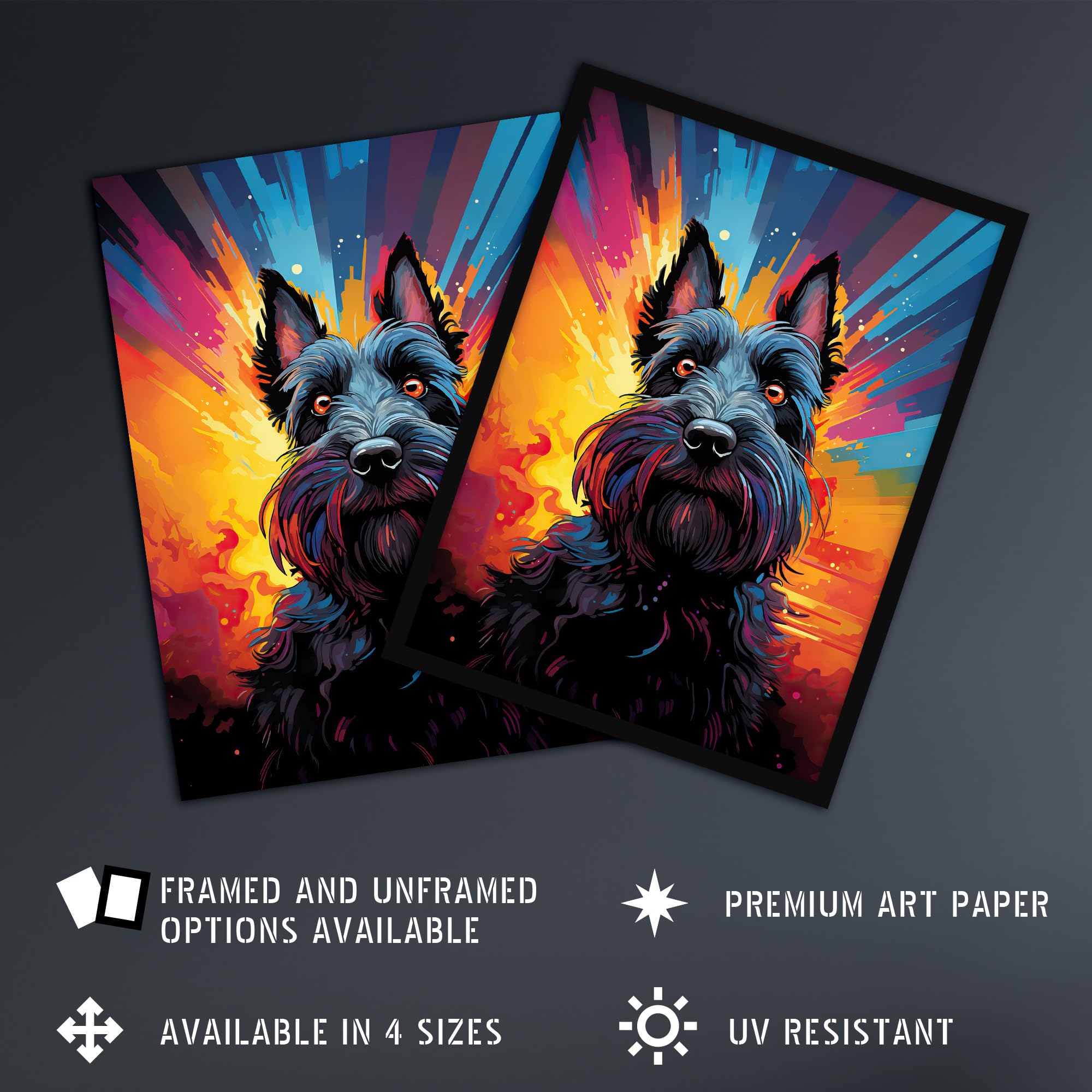 Artery8 Scotty Dog Scottish Terrier Dog Lover Gift Pet Portrait Vibrant Orange Purple Blue Artwork Painting Artwork Framed Wall Art Print A4 - Image 2