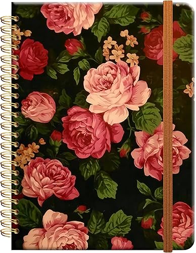 Cuaderno de escritura en espiral a rayas, diario universitario forrado de tapa dura A5 para mujeres y niñas, encuadernación floral fuerte de doble
