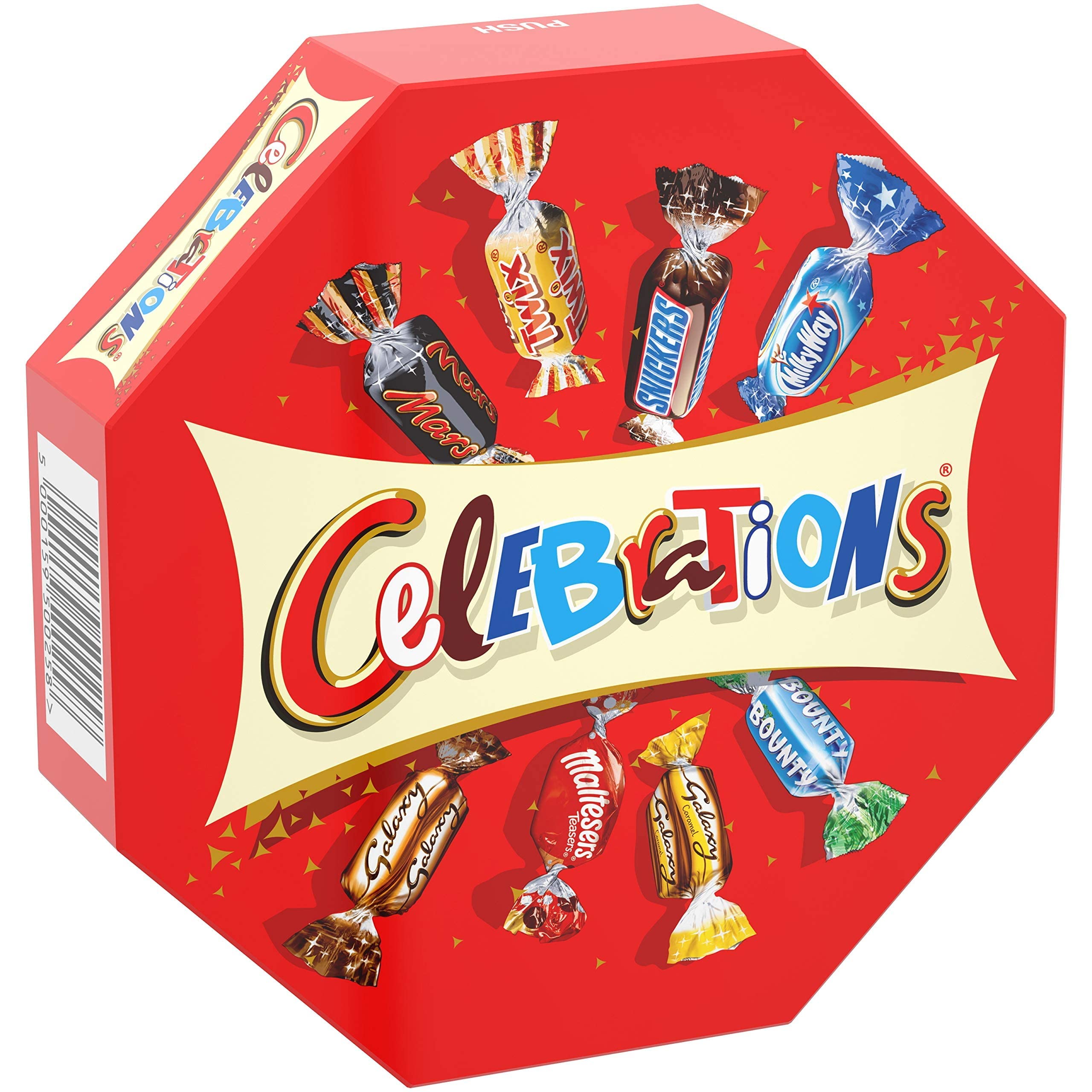 CELEBRATIONS - Coffret Chocolats Octogonale 186g - Assortiment de Mini Chocolats au Lait Individuels - Boîte Cadeau - Cadeau Idéal pour Noël - SNICKERS, TWIX, MARS, MALTESERS, BOUNTY et autres