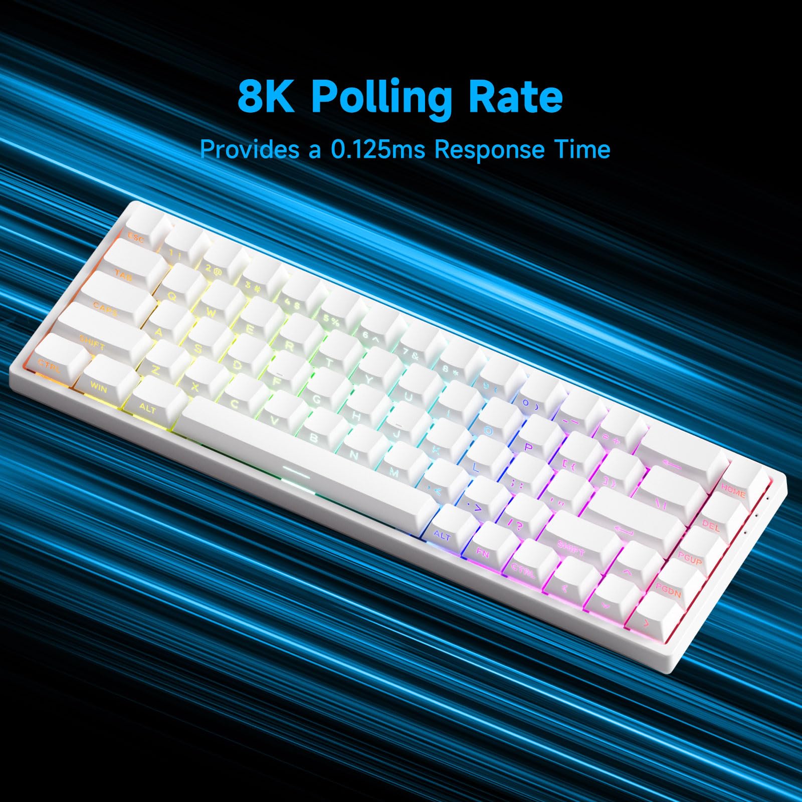 MONSGEEK Klawiatura FUN68 HE Rapid Trigger, czas reakcji 0,005 mm, częstotliwość próbkowania 8000 Hz, przewodowa klawiatura gamingowa RGB 65% z magnetycznymi przełącznikami Glare (Biała) | Biała klawiatura magnetyczna do gier, RT0.005mm, częstotliwość 800