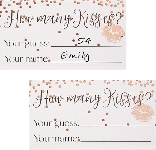 Miniatura 3 de Sparkle and Bash Juego de despedida de soltera Adivina cuántos besos para 60 invitados para bodas (1 tablero de reglas, 60 tarjetas de adivinanzas)