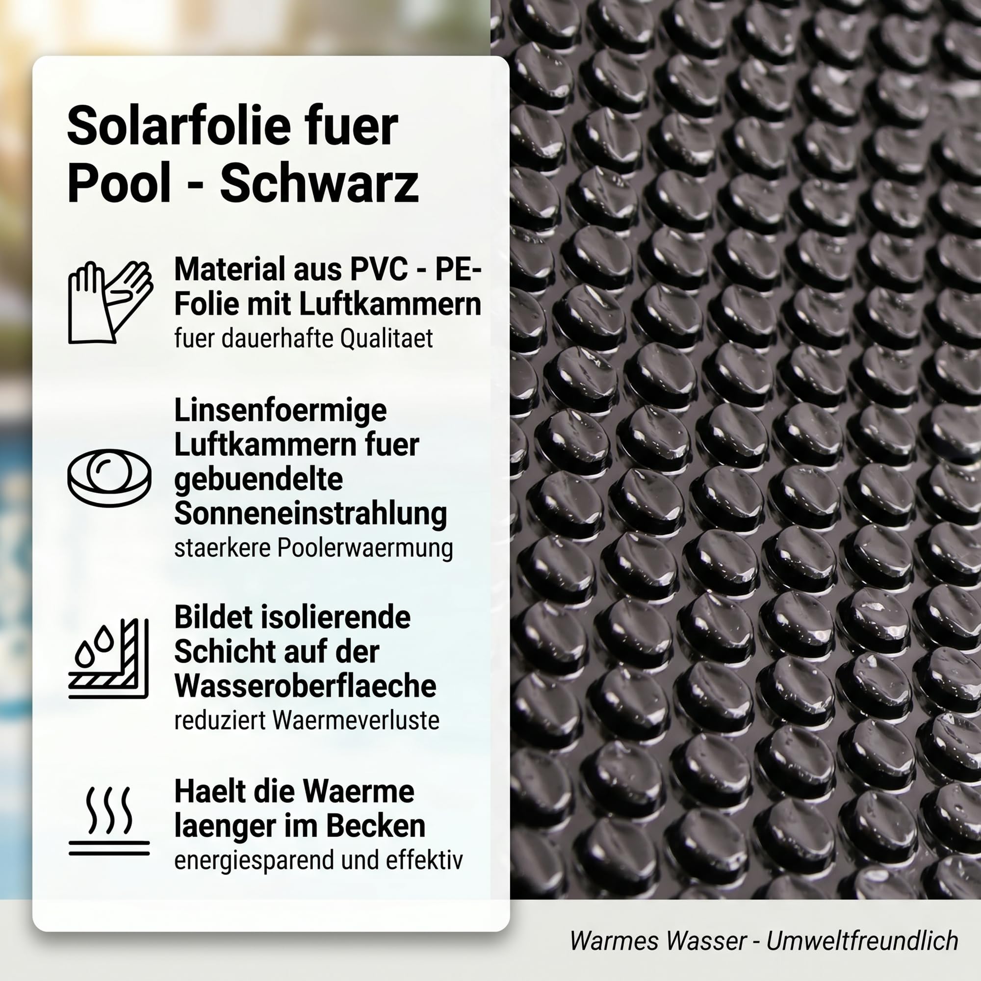 Mucola Solarfolie Pool 549x274 cm Schwarz 400µm mit Ösen – Poolabdeckung Wärmeplane PVC UV-beständig reißfest