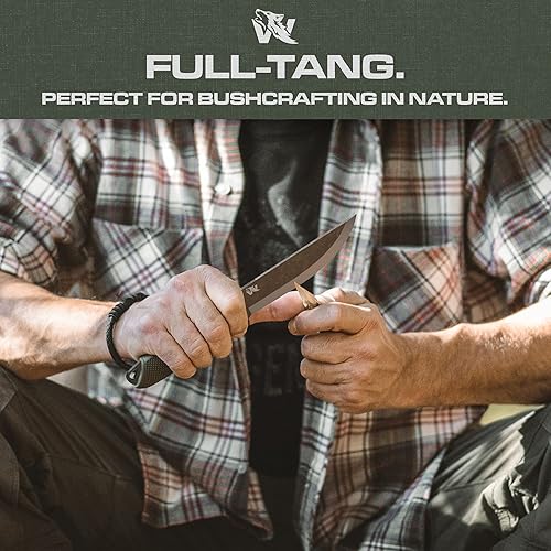 Miniatura 4 de ODENWOLF W-SCANDI - Cuchillo de supervivencia de espiga completa con funda, elegante cuchillo táctico de hoja fija, hecho de acero D2, cuchillo de