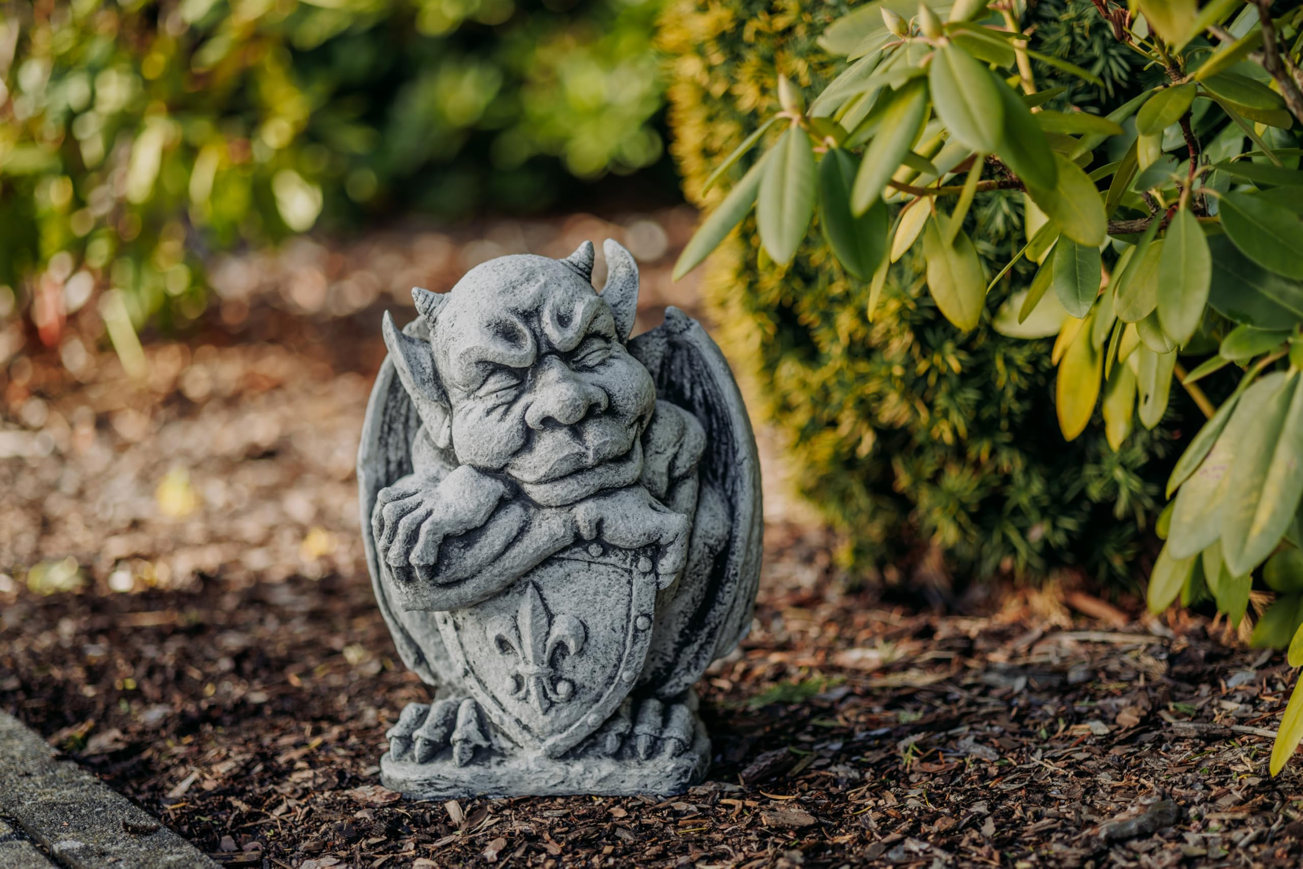 gartendekoparadies.de Gargoyle Torwächter Gartenfigur, 21 cm Höhe, Steinguss, Grau, Mittelalterlicher Stil, 4 kg, Grau, Steinguss, frostsicher für Außenbereich