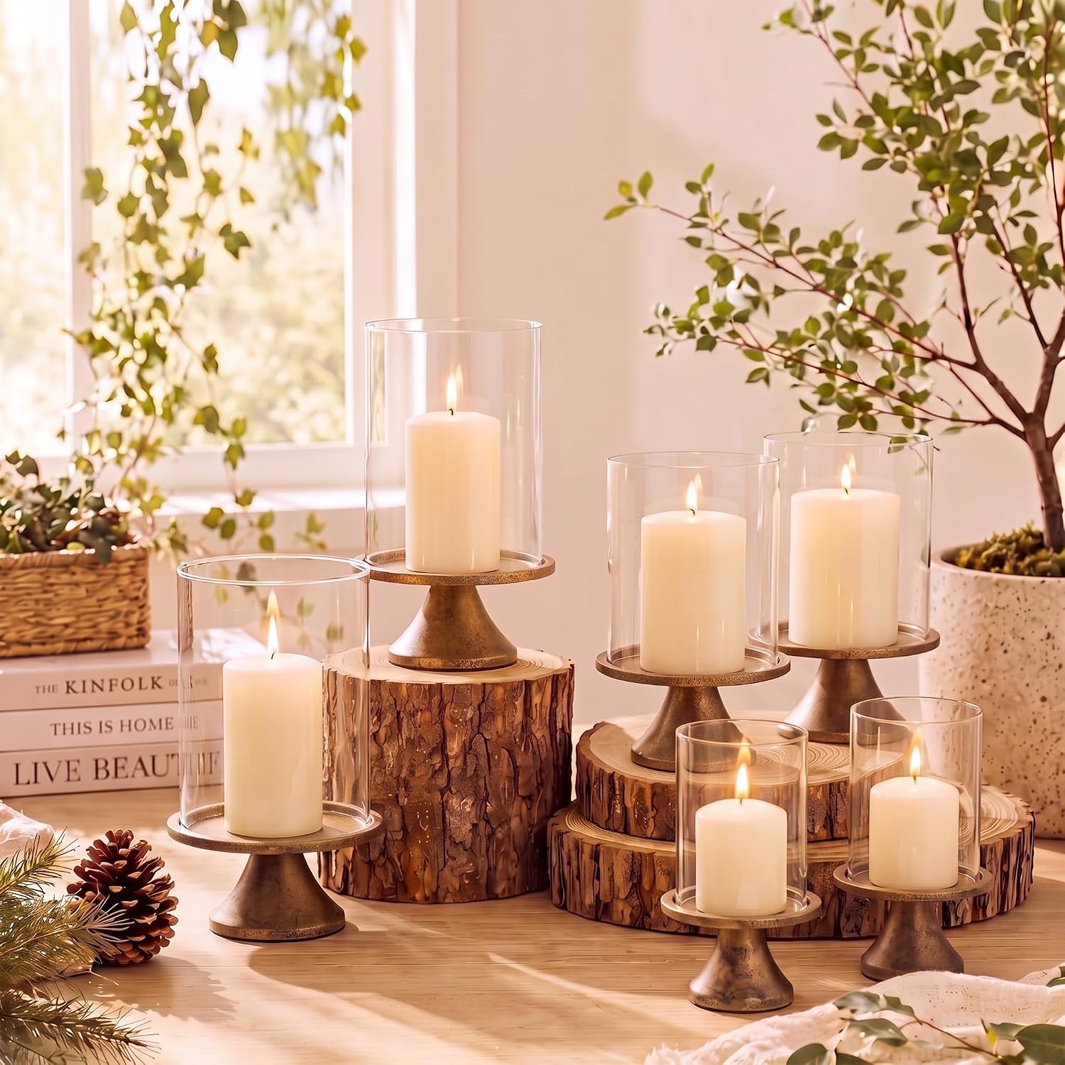 Mumufy 6 Sets Gold Hurricane Glass Candle Holders for Pillar Candles