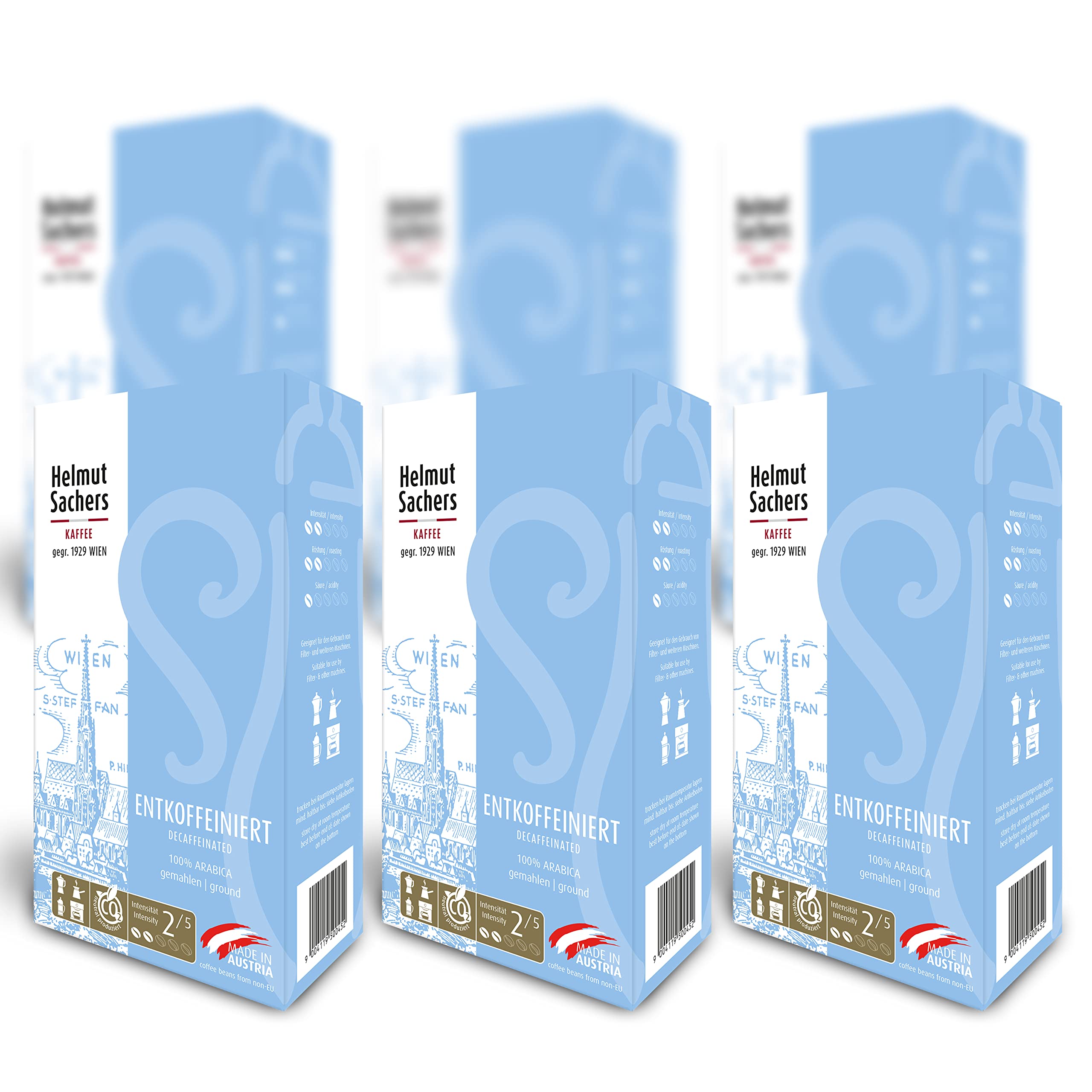 Helmut Sachers Kaffee - bezkofeinowe, delikatnie bezkofeinowe ziarna columbia o pełnym smaku, trwale palone w Austrii – mielone, 6 x 500 g