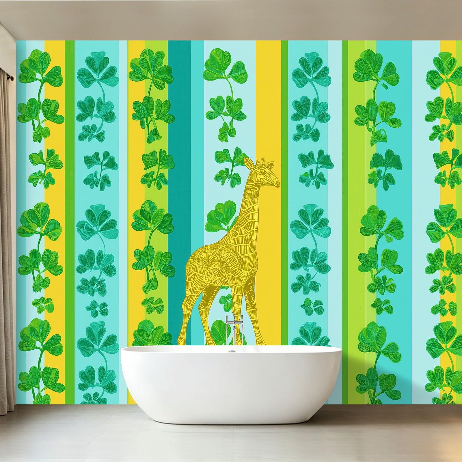 Fototapeta ścienna 350 x 256 cm, włóknina, wysokiej jakości fototapeta, kreskówka, rośliny, zwierzęta, żyrafa, nadruk, polar, fototapeta, do pokoju dziecięcego, pokoju zabaw