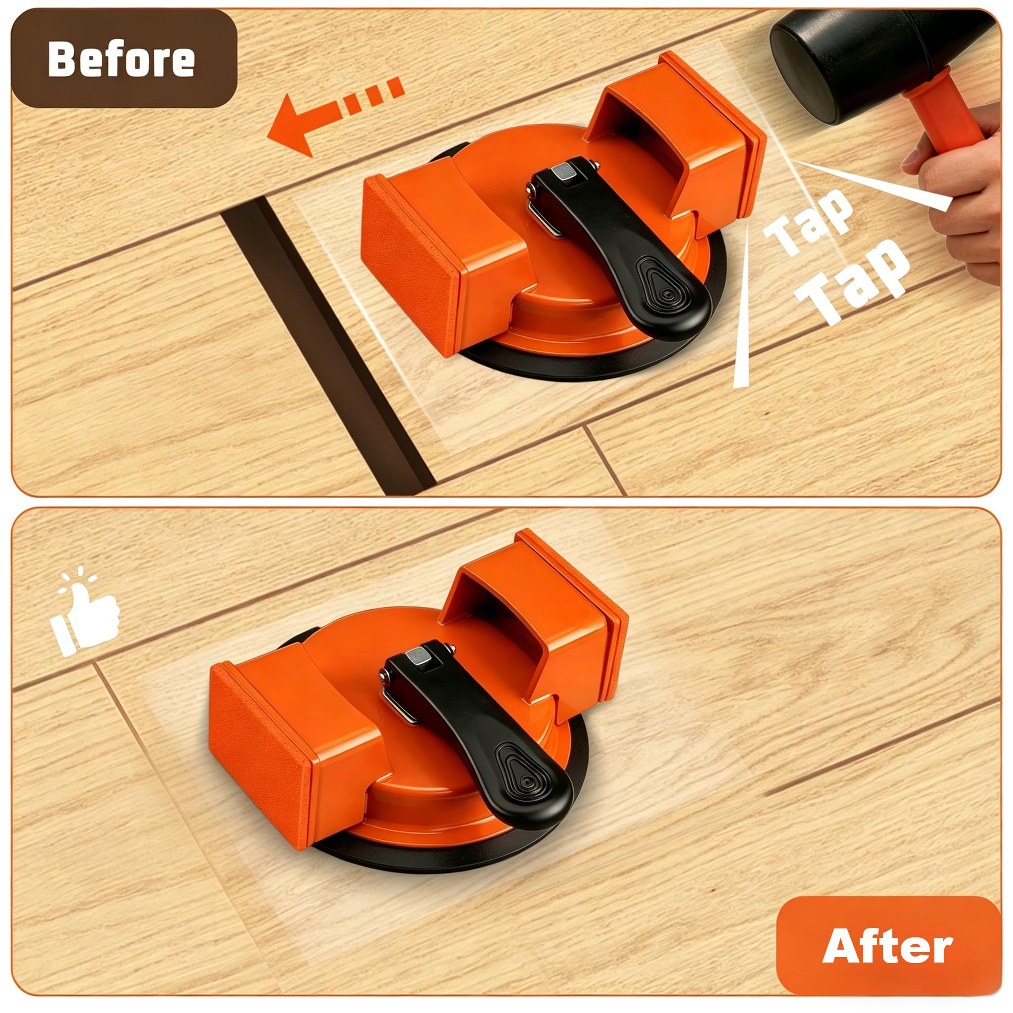 Floor Gap Repair Tool — Heavy Duty Plank Grabber with Enhanced Suction Cup Slot Cutter 4 Sticky Pads, Quick Lock Puller for Laminate Vinyl Engineered Hardwood Floors, Iron-Made Flooring Tools - 2