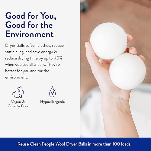 Miniatura 6 de Clean People - Tiras de detergente ultra concentrado para ropa con aroma fresco y bolas de secado de lana 100% de Nueva Zelanda, paquete de 3