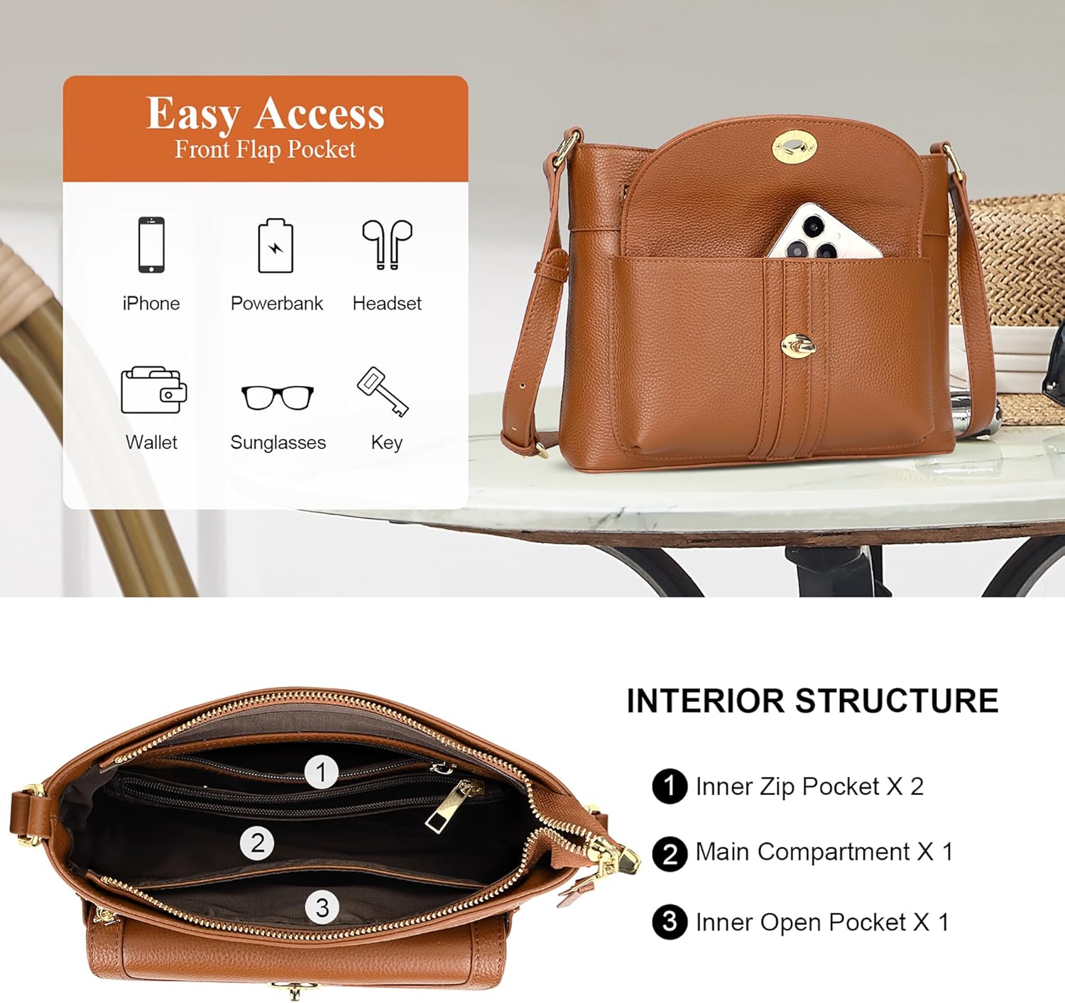 Over Earth Genuine Leather Crossbody Bags for Women Trendy Purses and Ladies Shoulder Handbags - Image 6