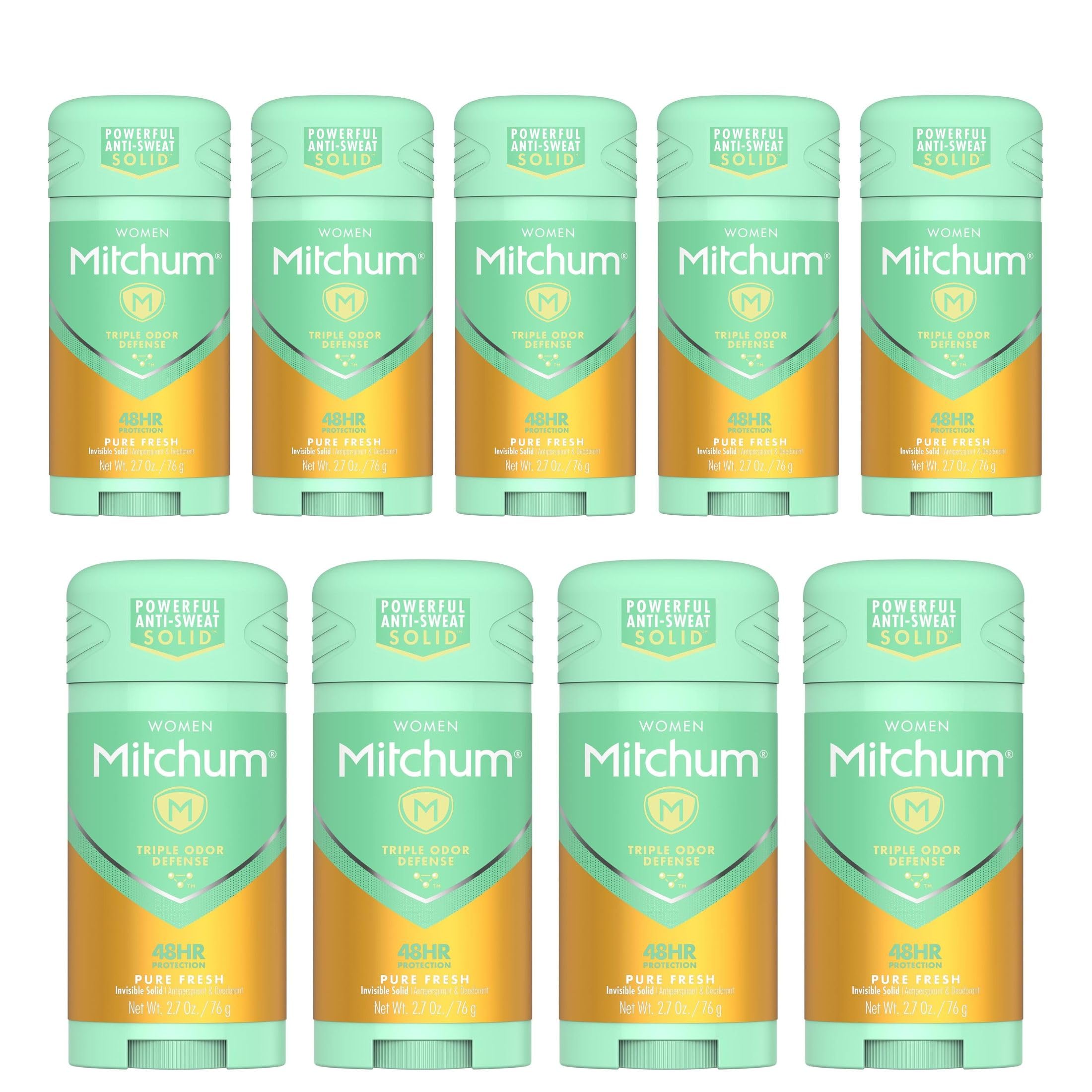 Mitchum Women Triple Odor Defense Invisible Solid 48HR Antiperspirant & Deodorant, Pure Fresh, 2.7 OZ - 9 Pack