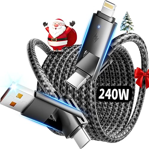 Cable de carga de 240W 4 en 1, cable de carga rápida USB C a Lightning, cable trenzado USB a USB C, cable de carga múltiple esencial para viajes