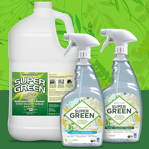 Miniatura 7 de SuperGreen Potente limpiador y desengrasante multiusos  Certificado USDA Bio-Based, no tóxico, sin amoníaco ni fosfatos, fragancia de pepino de 32