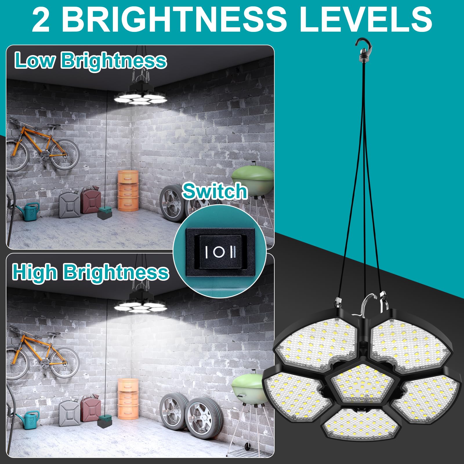T-SUN 2000LM Lampe Suspendue LED Compatible avec Ma-kita 18V, Suspension LED 65W, 2 Modes d'éclairage, 6000K Lampe de Camping Portable avec USB et Type-C pour Jardin Chemins Garage(Sans Batterie)