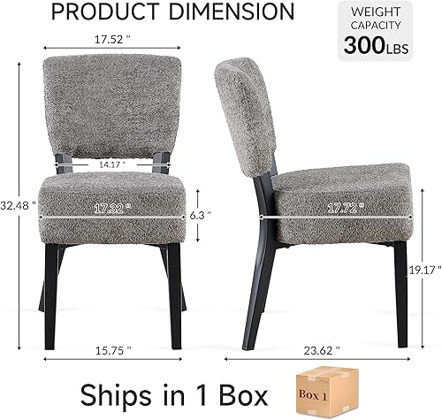 Miniatura 2 de Juego de 2 sillas de comedor tapizadas, modernas de mediados de siglo, respaldo curvado, sillas de cocina apilables con patas de metal negro para