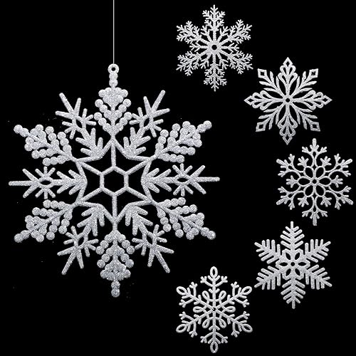 Adornos de copos de nieve grandes de 12 pulgadas con purpurina gigante, copos de nieve colgantes de plástico, decoraciones de copos de nieve de