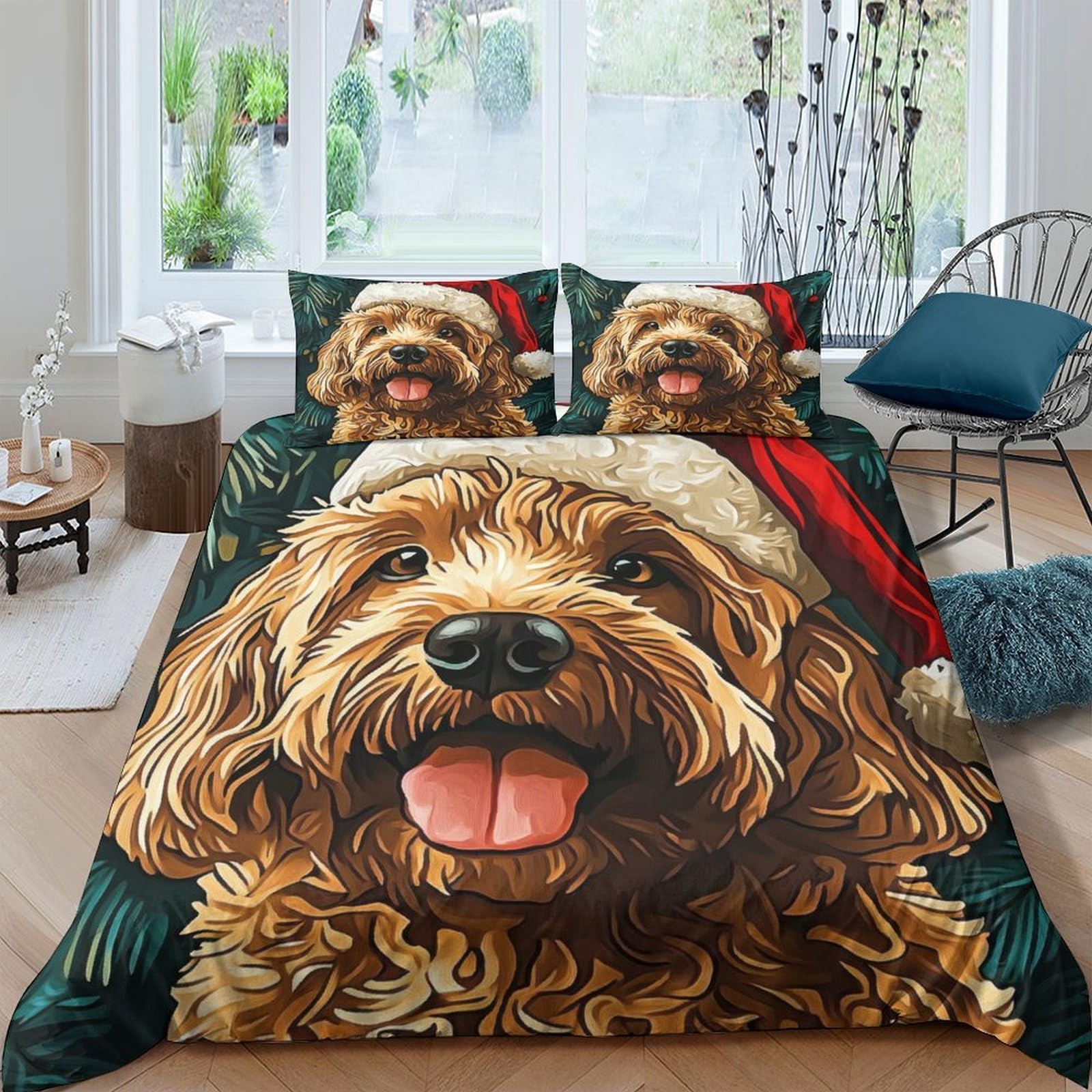 Ctjqhvkz Style-7 3D Printed Brown Dog With Santa Hat Fitted Sheet Microfiber Soft Mattress Cover For Bedroom Guest Room Decor Single（135X200cm）