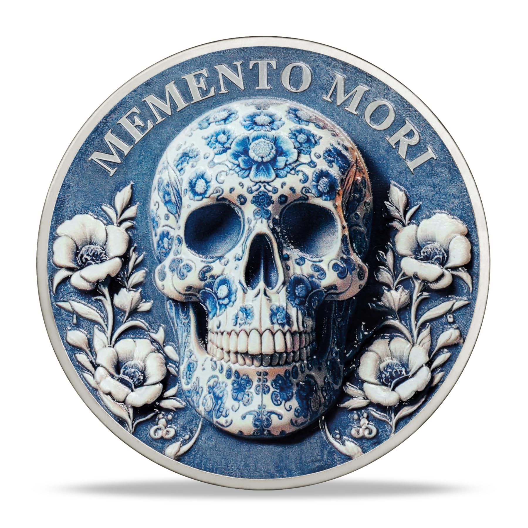 Amazon.com : Memento Mori Coin Stoic Coin Blue White Celadon