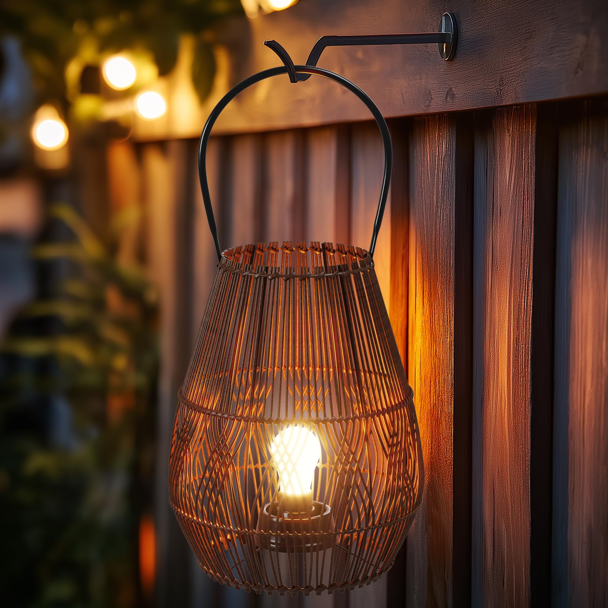 Outdoor Lantern Hanging Lights,Natural Rattan Lantern with Handle,Soft Shell Bulb Decorative Garden Lights, Bright Rattan Solar Table Lamp for Table Deck Yard Patio Walkway Porch Home Decor