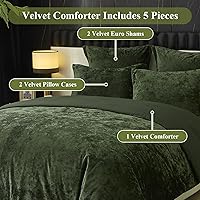 Vista 4 de Ivellow Crushed Velvet Comforter Set Queen Green Comforter Set 5pcs Ultra Soft Lightweight Breathable Bedding Set Luxury Cozy Flannel Comforter