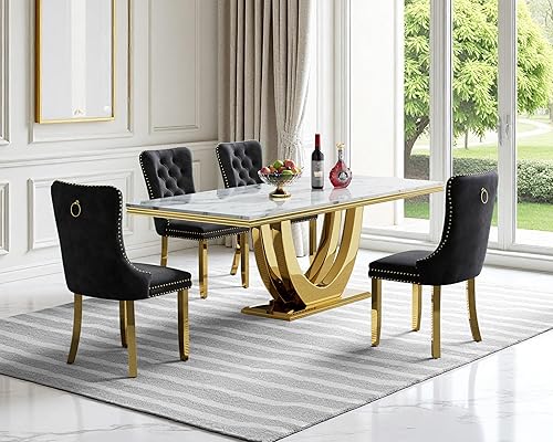 Miniatura 116 de Juego de mesa de comedor de mármol sintético, 7 piezas, juego de mesa de cocina y comedor para 6, mesa de comedor rectangular blanca de 70 pulgadas