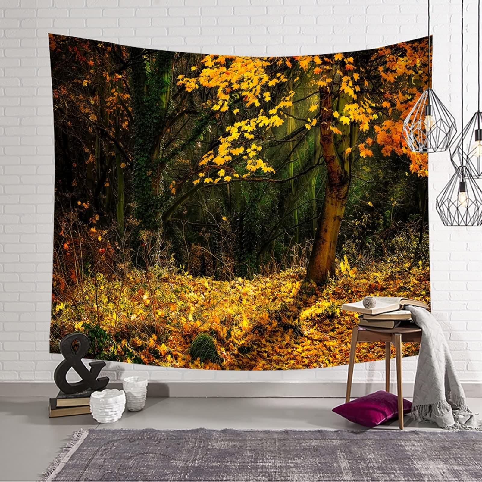 Tolldek Dywan ścienny, naturalny, żółty, gobelin, jesień, drzewo, dżungla, dekoracja domu, na obrus, dekoracja sypialni, 260 x 240 cm