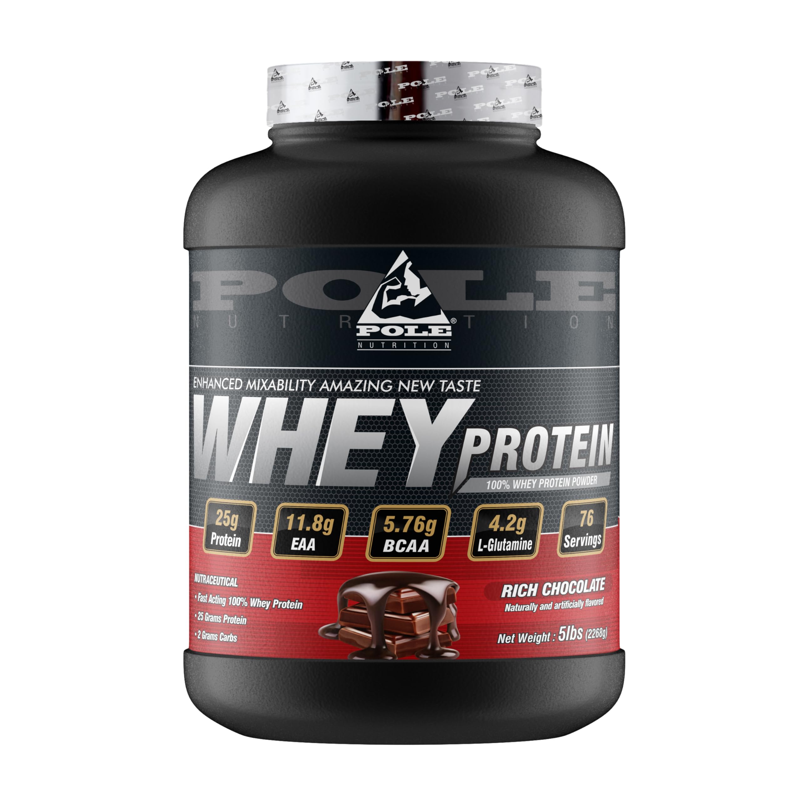 Pole Nutrition Whey Protein | 100% Whey Protein Powder 5lbs (2268g, Chocolate) Chocolate 2268g