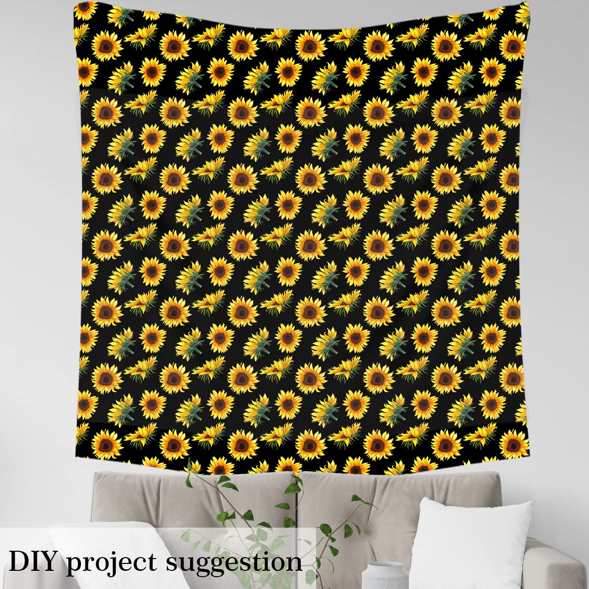 Sunflower Outdoor Fabric by The Yard,Garden Yellow Floral Upholstery Fabric for Chairs,Blossom Flowers Botanical Fabric for Home DIY Projects,2 Yards,(L184*W150cm) Black Yellow - Image 4