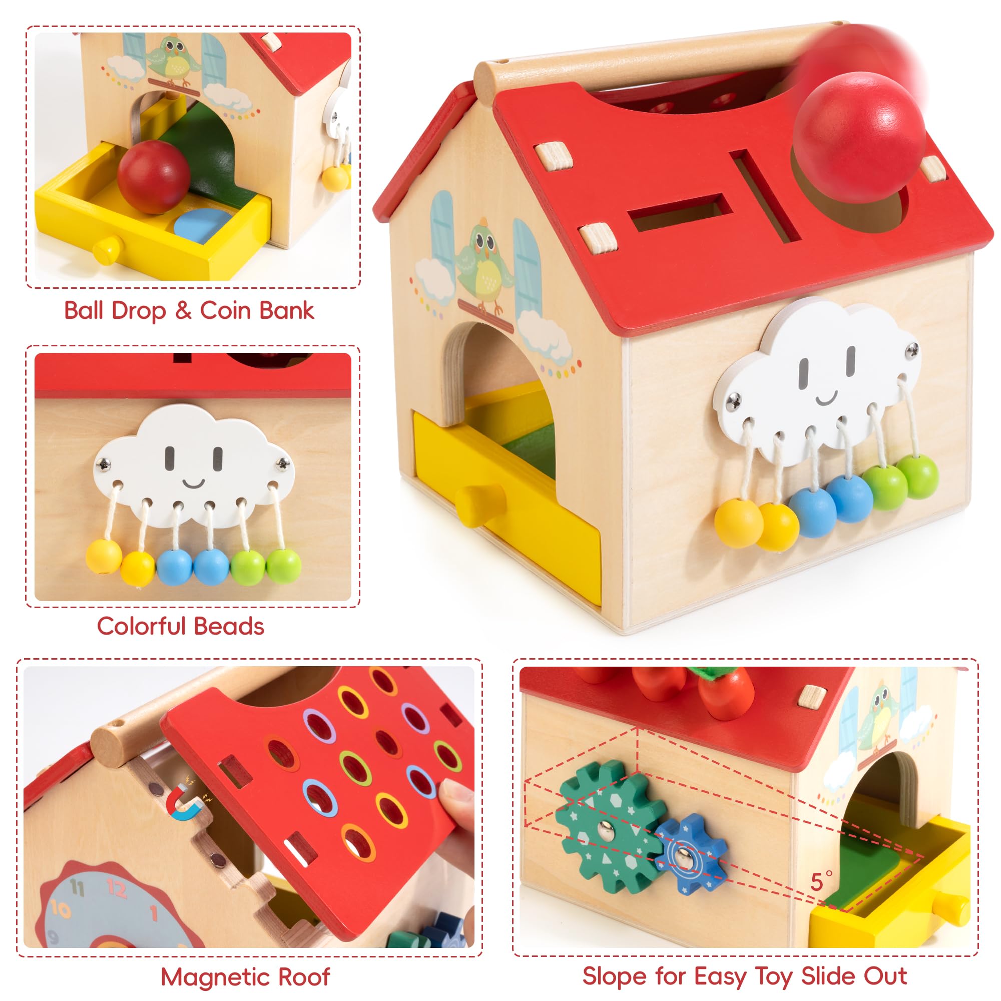 Wooden Activity Cube For Toddlers 1-3 Montessori Wooden Activity