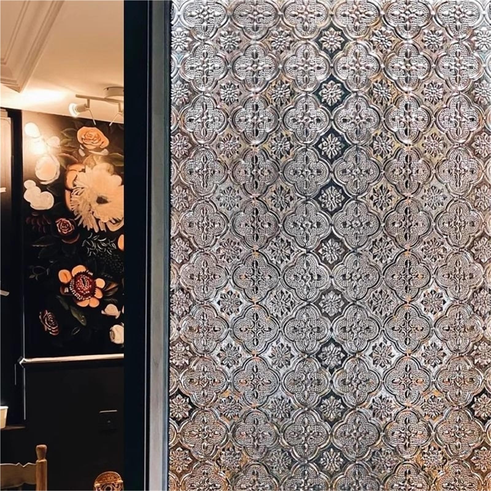 Window Film Privacy 3D Stained Glass Window Privacy Film Anti Look Frosted Static Cling Sticker Reflective Vinyl Covering Stickers(Styles-A,50x200cm)