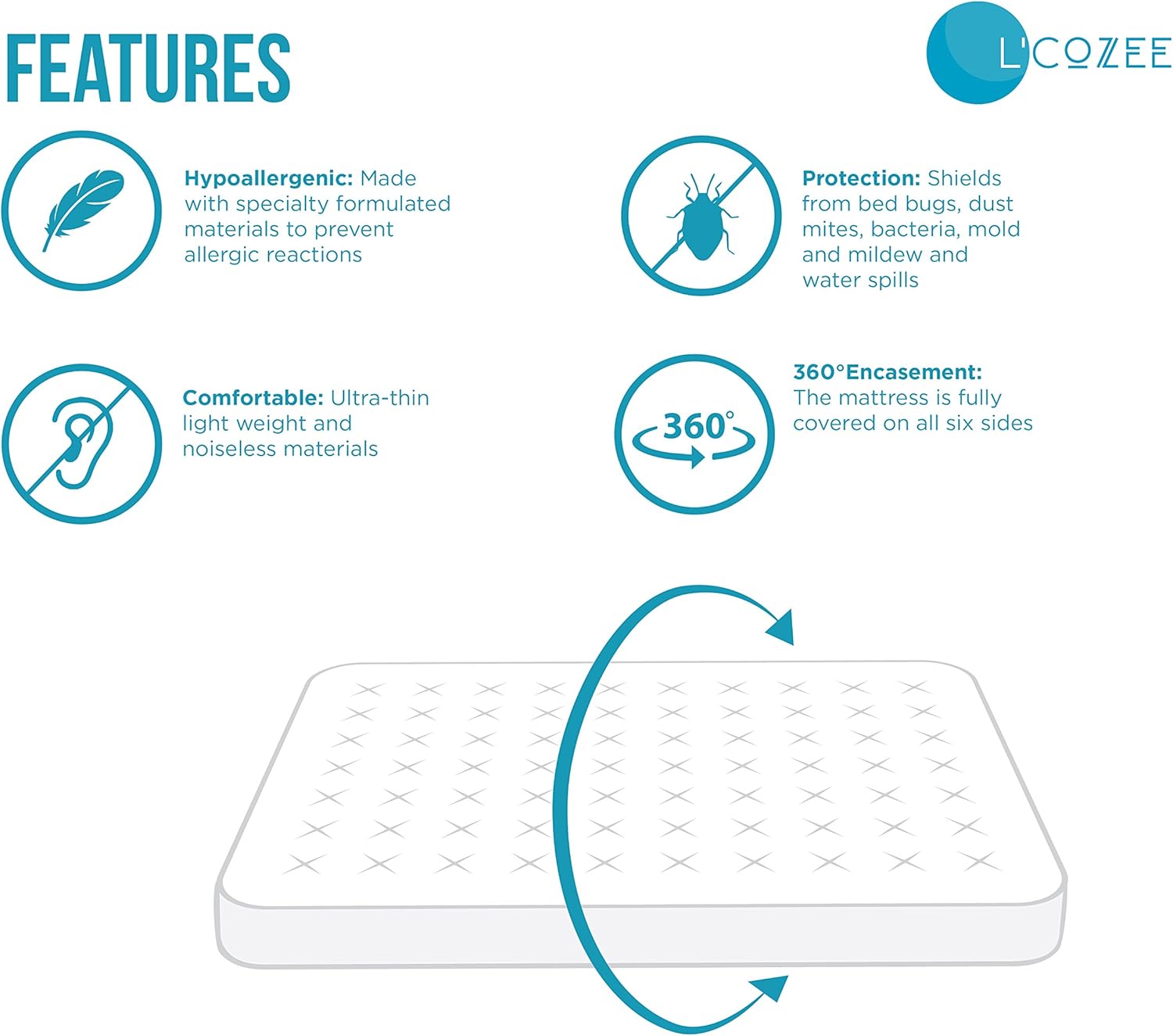 Waterproof Zippered Mattress Encasement Cover - Protector, Breathable, Crib-Baby-Toddler Size, Assure Sleep by L'COZEE