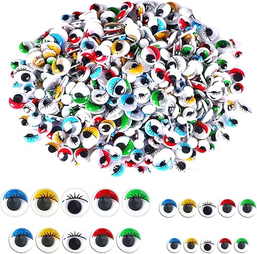 UPINS 1000 unidades Googly Wiggle Eyes autoadhesivas para manualidades calcomanías de ojos varios colores y tamaños para bricolaje