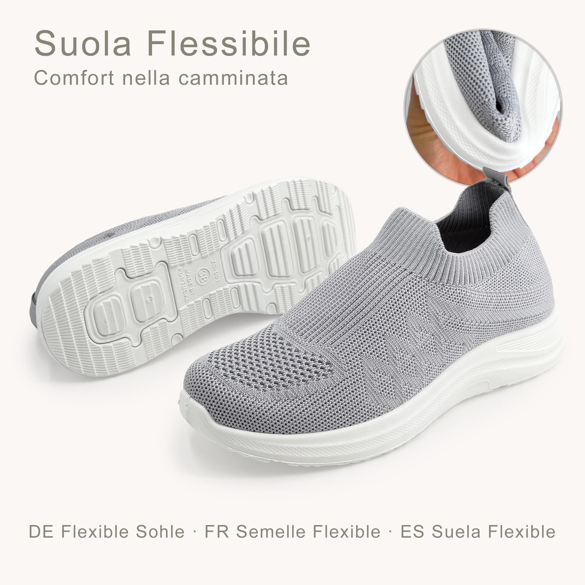JOMIX Scarpe Slip On Donna Traspiranti in Maglia Elasticizzata Sneakers Casual Senza Lacci per Camminare Tempo Libero Viaggio Lavoro Leggere con Soletta Memoria Morbida Comoda