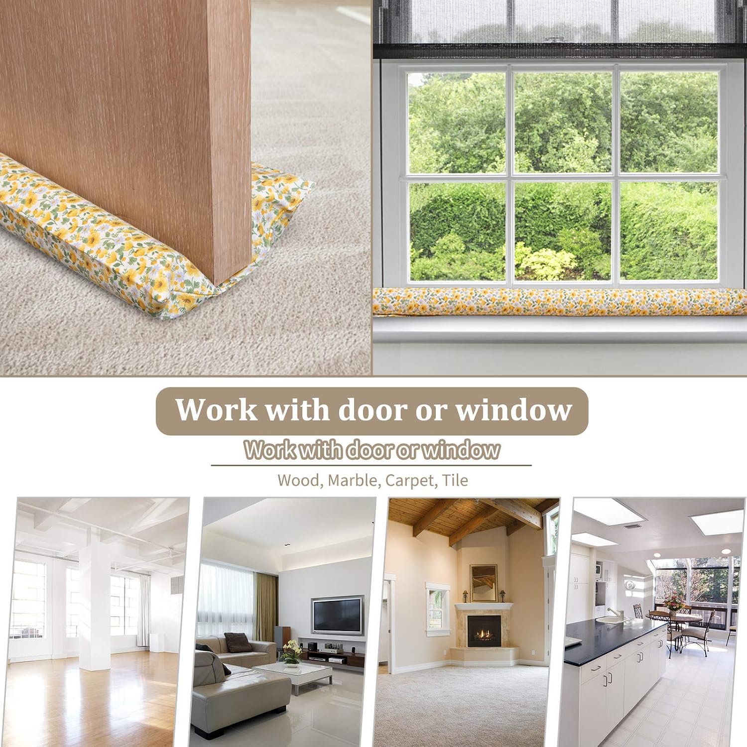 My OLi Under Door Draft Stopper 30-36" Twin Door Draft Blocker Adjustable Door Sweeps Noise Blocker Weather Stripping Window Breeze Blocker